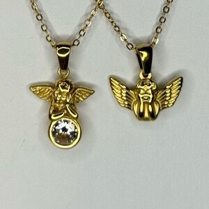 Gold Angel Wing Pendant Necklace